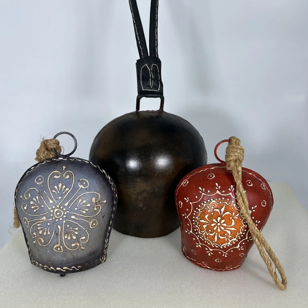Cow Bells Set of 3 Handmade Wrought Iron Wind Chimes Wall Door Hanging